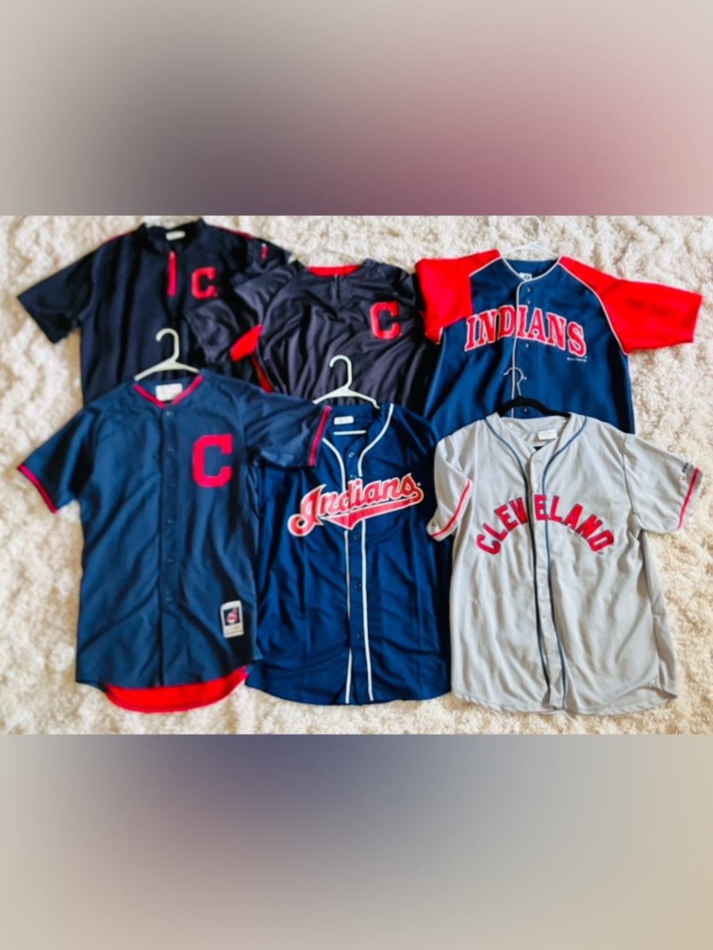 Cleveland Indians MLB Jersey Lot Of 6 L/XL Chief Wahoo 1995 Alomar Button Ups